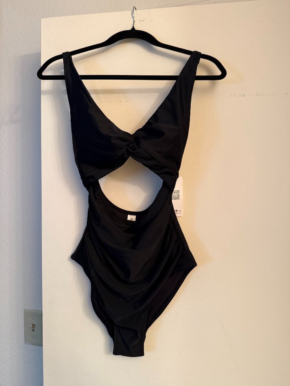 Charmo One Piece Swimsuit Black Tummy Control Cutout Twist Front Size M NWT